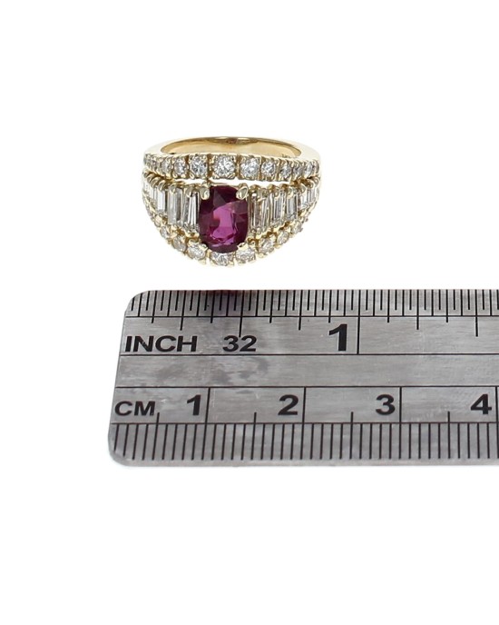 Ruby and Diamond 3 Row Ring in Yellow Gold